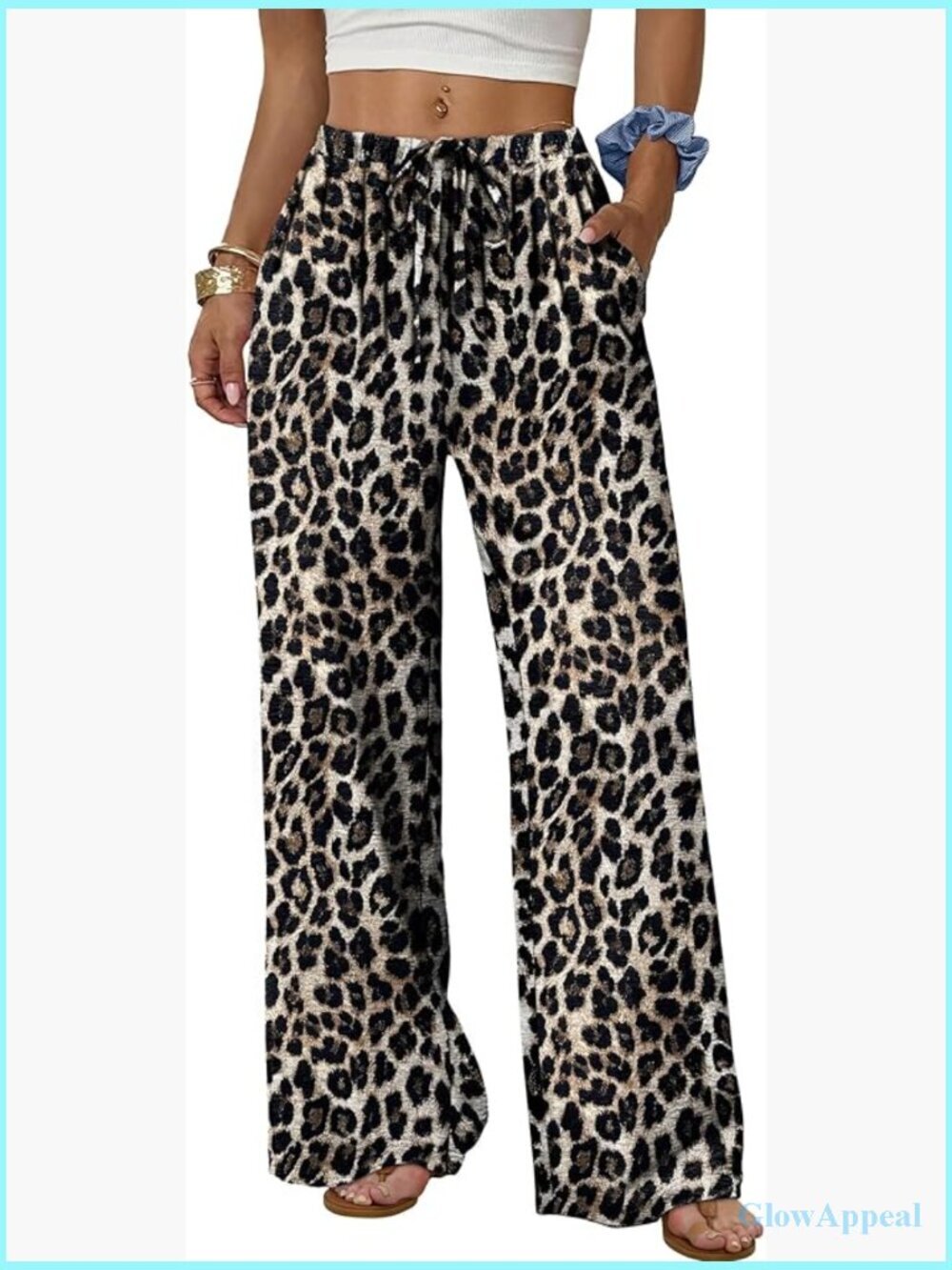 Flowy Palazzo Wide Leg Pants with Pockets Elastic Waist Summer Beach Work